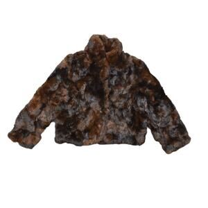 Mademoiselle Brown Genuine Rabbit Fur Short Coat Jacket Hook Closure Sz L